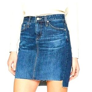 AG-ED Denim The Erin Pencil Skirt Blue Distressed Pockets Frayed Hems Size 28